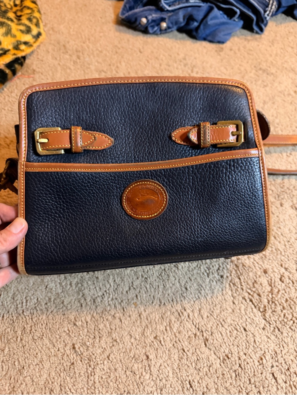 Dooney & Bourke Black Pebbled Leather Crossbody with Tan Trim